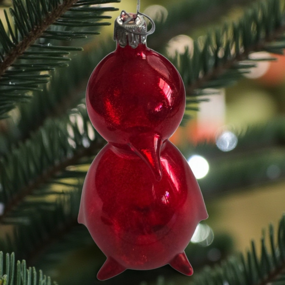 Vintage Pier 1 Red Glass Penguin Christmas Ornament – 5.75" Mercury Glass Style